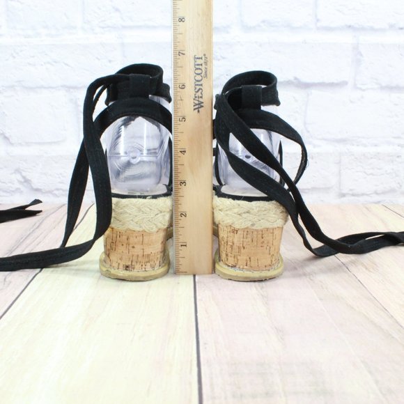 Shuze Black Faux Suede Close Wrap Cork Platform Sandals Size 8 - Picture 6 of 9